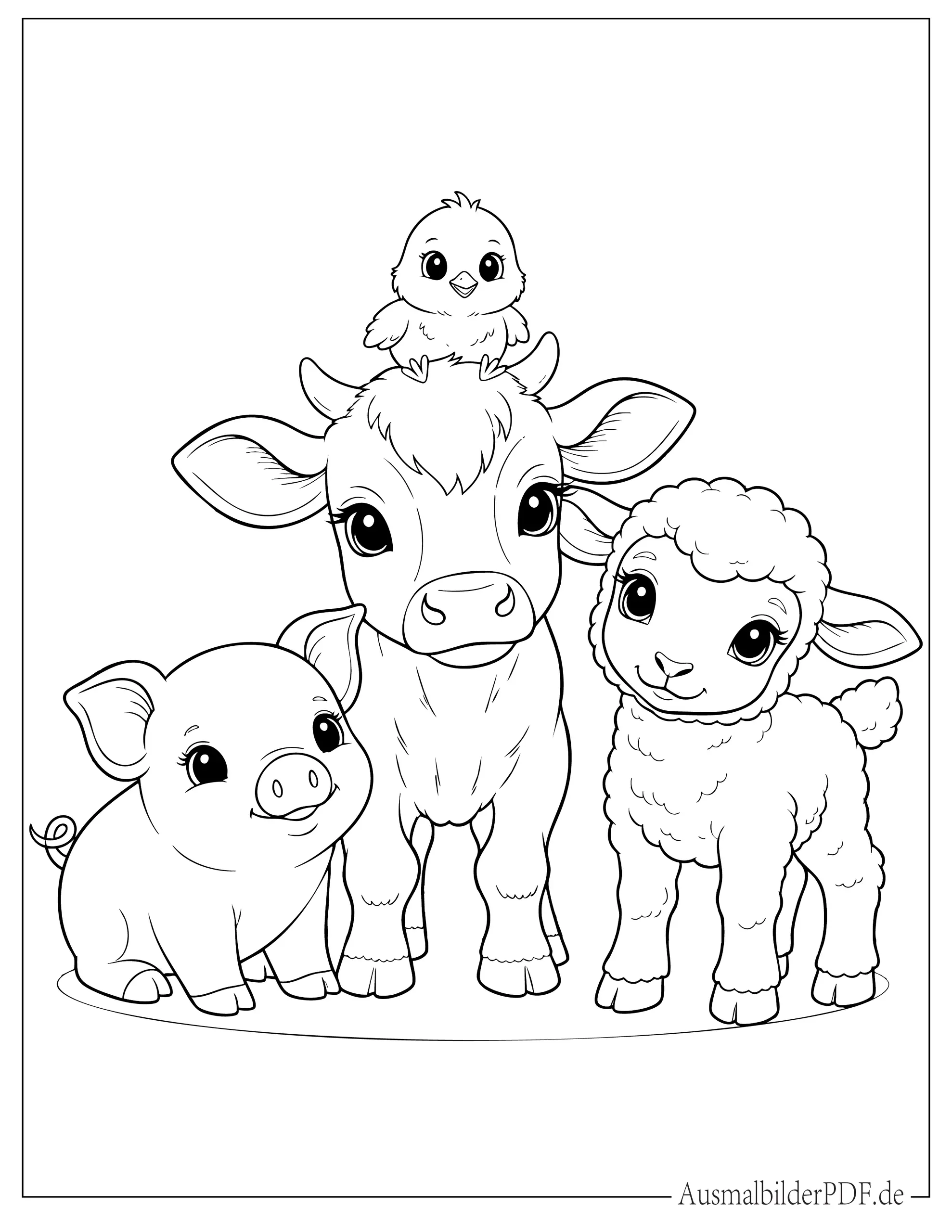 30+ Bauernhof Ausmalbilder (Gratis Malvorlagen zum Drucken) Niedliche Bauernhof Babytiere (Kalb, Ferkel, Lamm und Entlein) Ausmalvorlage