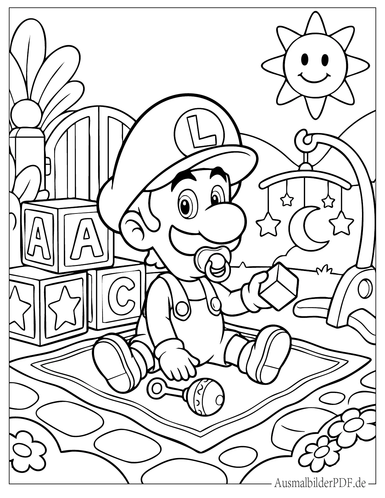 10+ Luigi Ausmalbilder (Kostenlos Malvorlagen zum Ausdrucken) Süßer Baby Luigi mit Schnuller Malvorlage