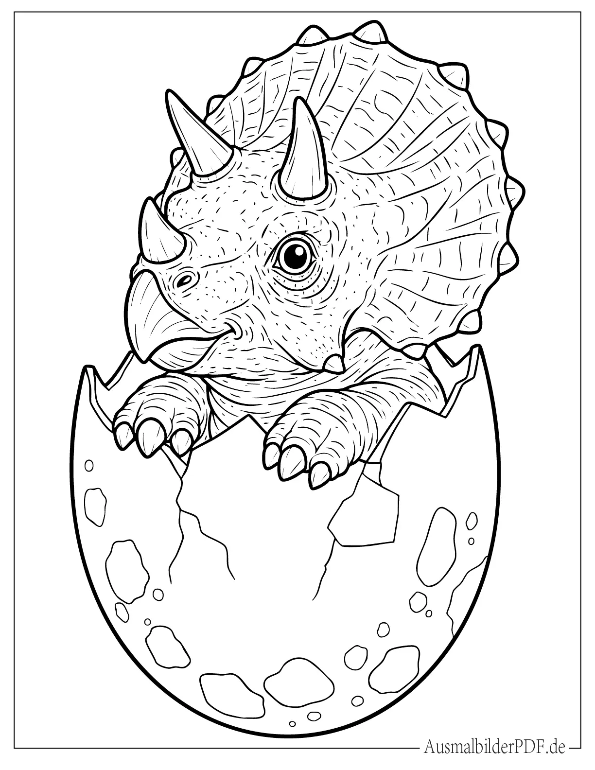 Süßes Triceratops Baby schlüpft aus dem Ei Ausmalbild