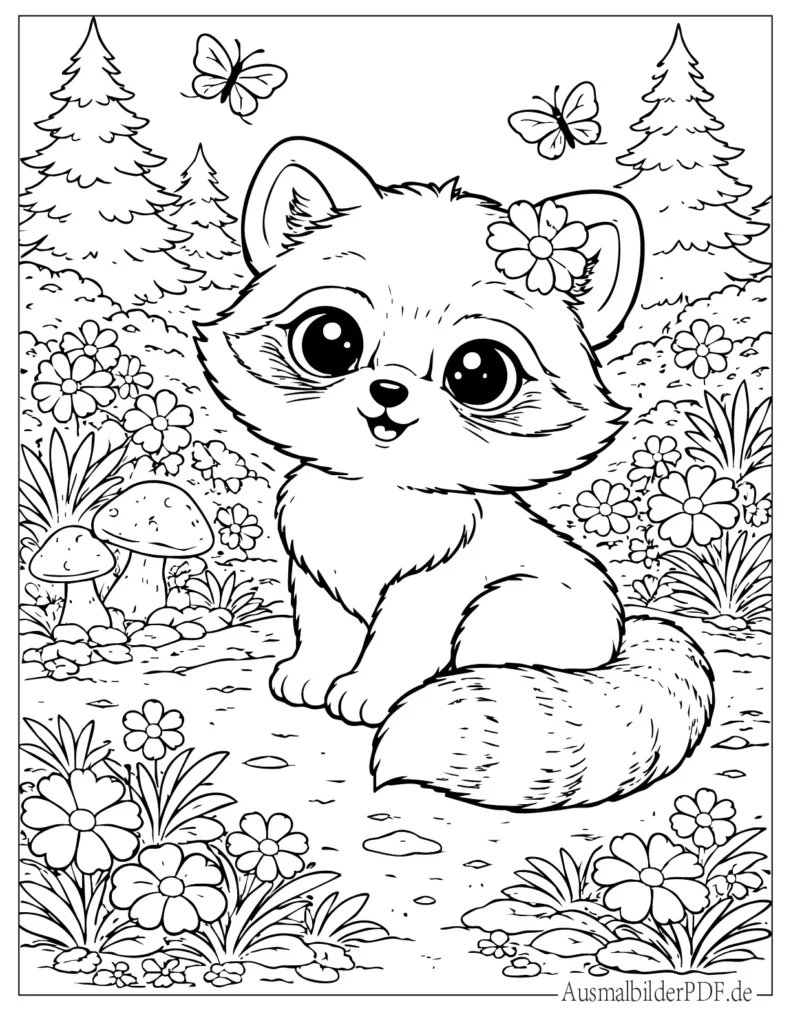 Waschbär Ausmalbilder (Gratis zum Ausdrucken und Ausmalen) Ausmalbild eines niedlichen kawaii Baby-Waschbären, perfekt für Kinder zum Ausdrucken und Ausmalen