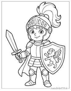 Cartoon Ritter mit Schwert Ausmalbild