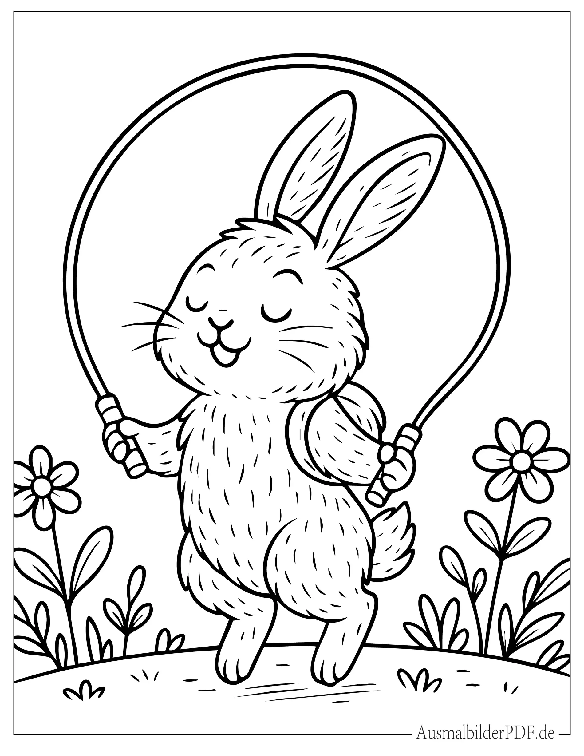 Süßer Hase springt Seil Ausmalbild zum Ausdrucken