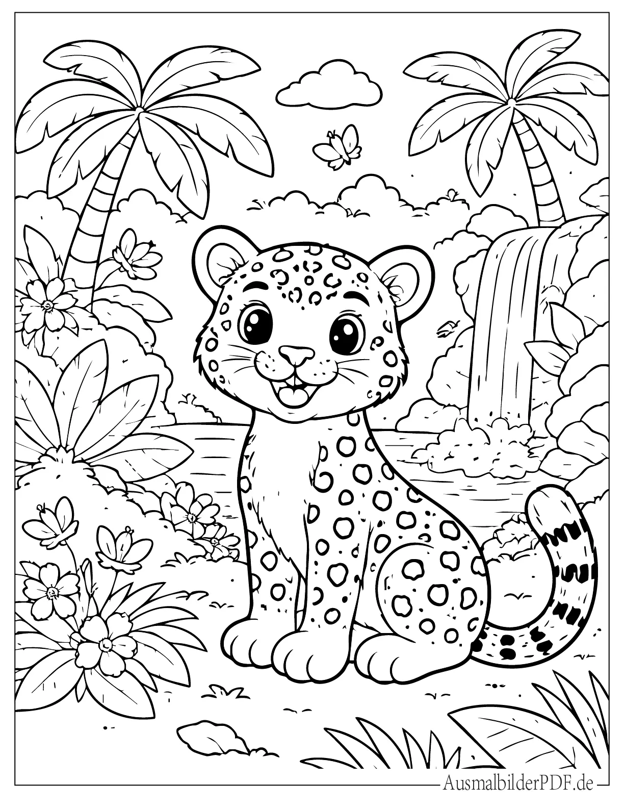 Niedliche Kawaii Baby Leopard Malvorlage für Kinder