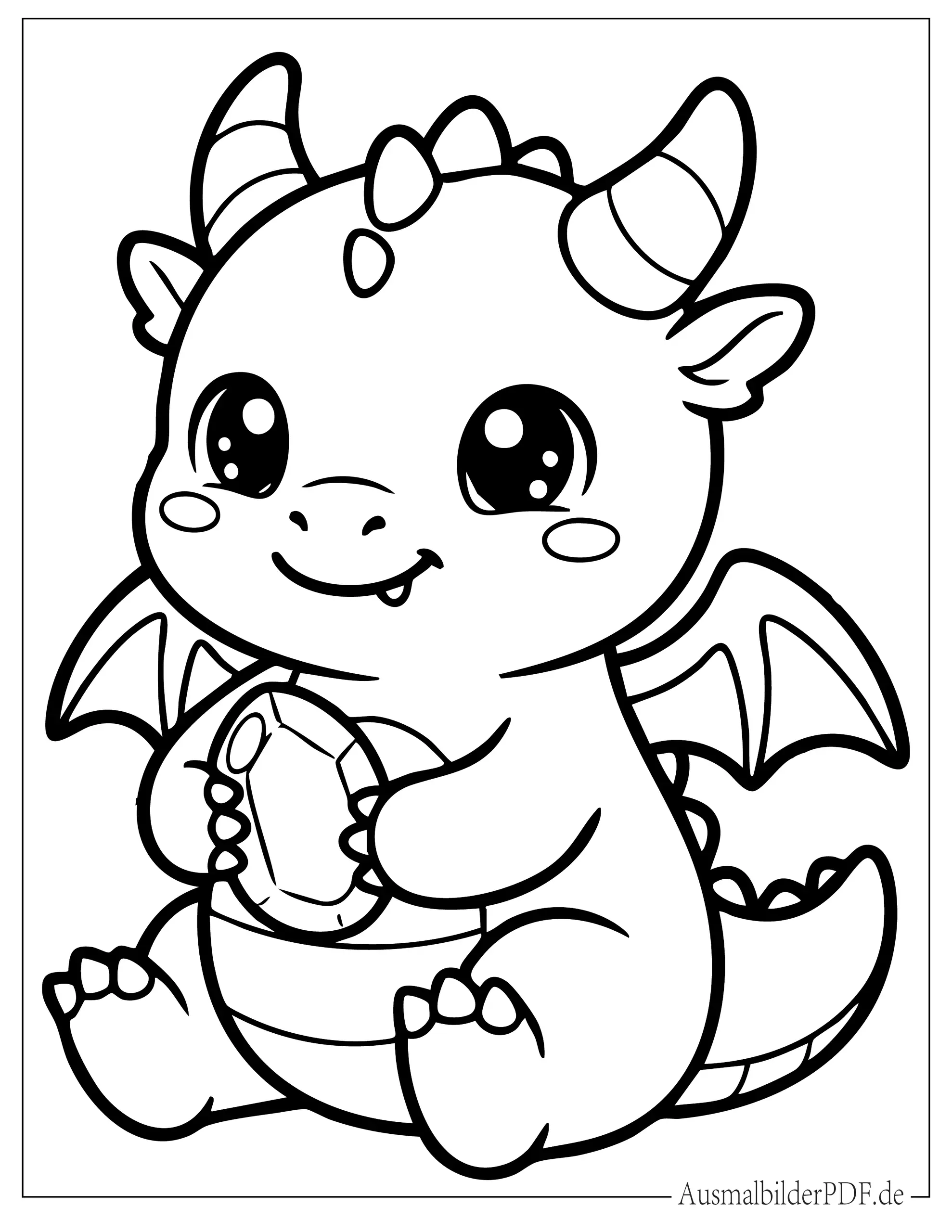 Süßer Kawaii Drache Ausmalbild für Kinder