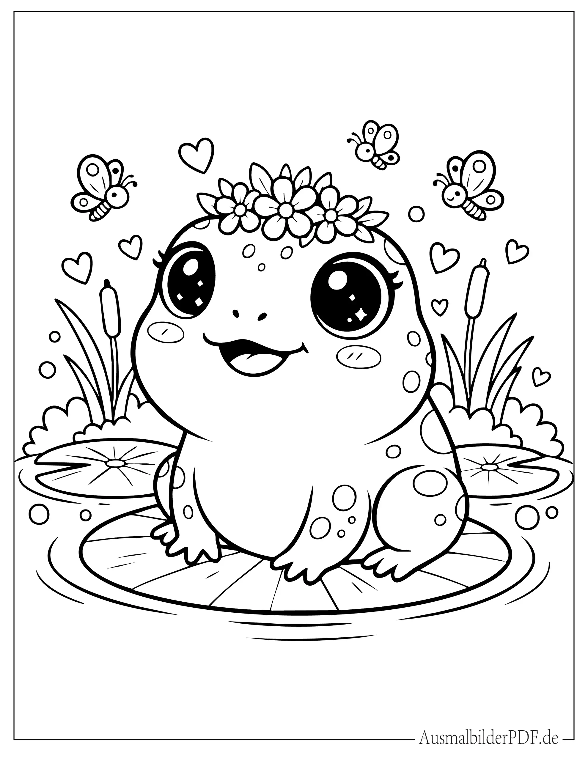 Süßer Kawaii Frosch mit großen Augen Ausmalvorlage