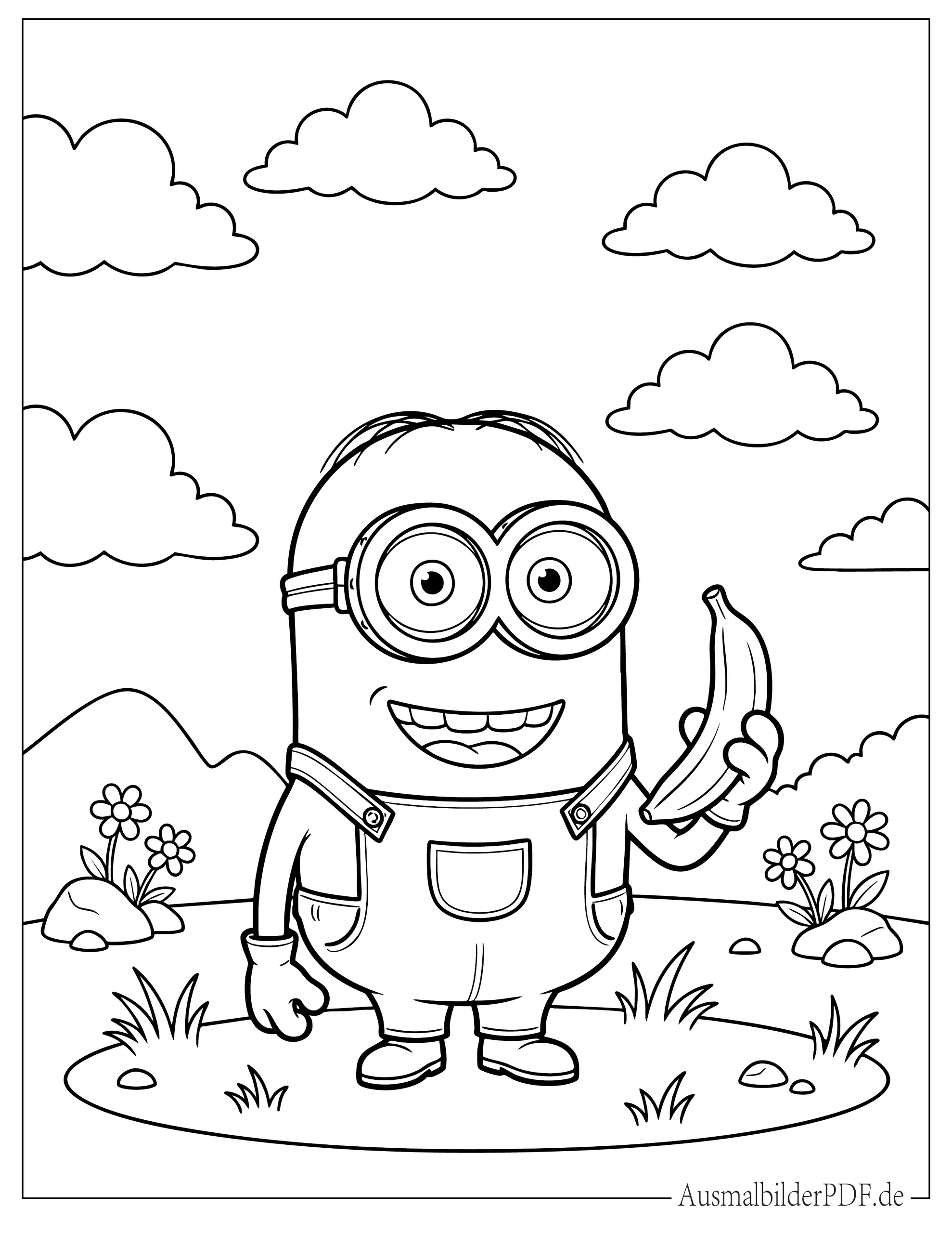 Süßer Minion mit Banane Ausmalbild für Kinder