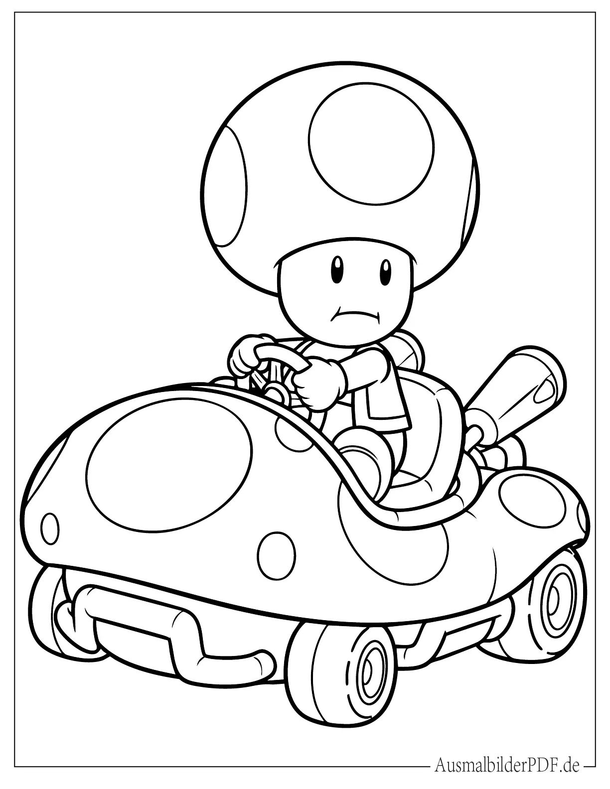 Süßer Mario Kart Toad im Pilz Kart Ausmalbild zum Ausdrucken
