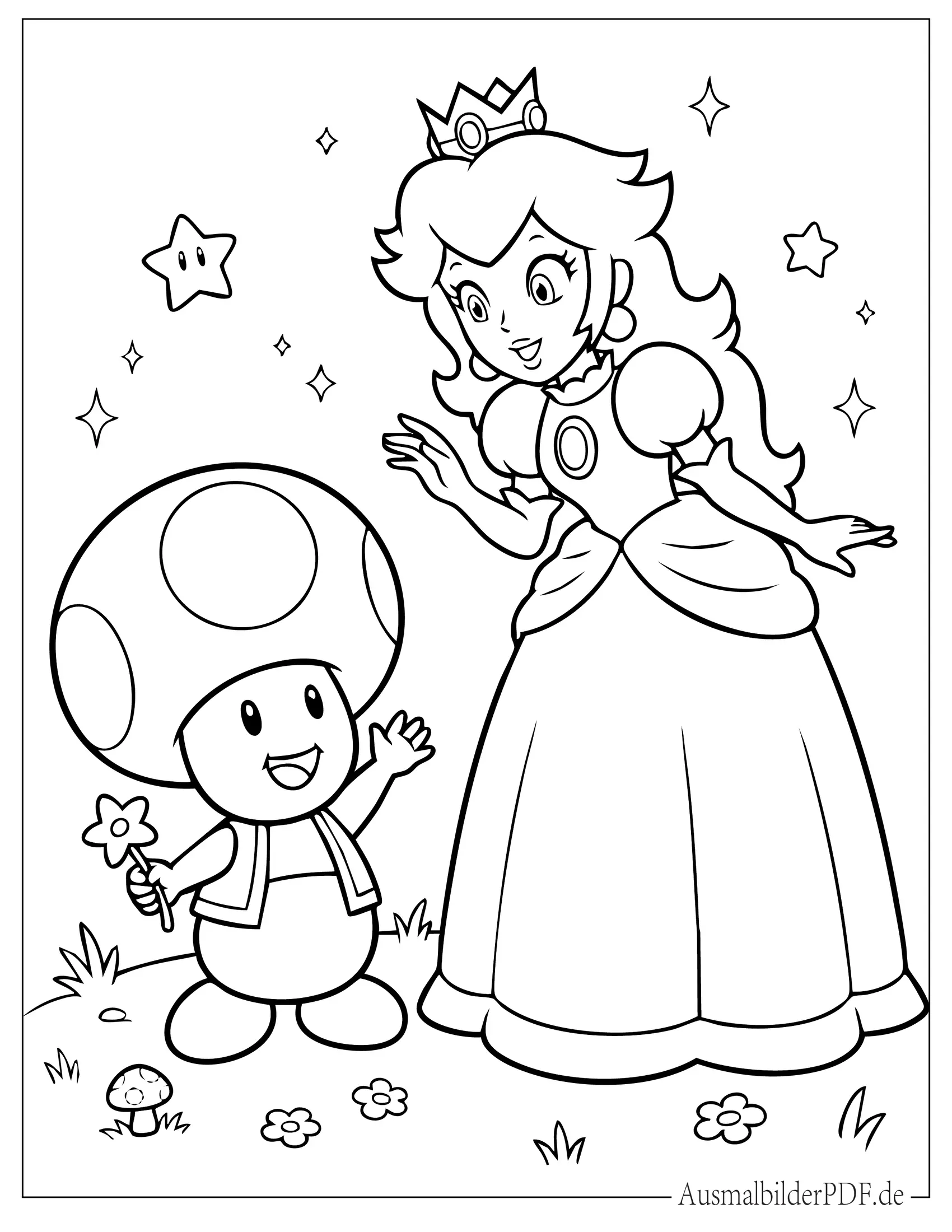 Süßer Toad mit Prinzessin Peach Malvorlage für Kinder