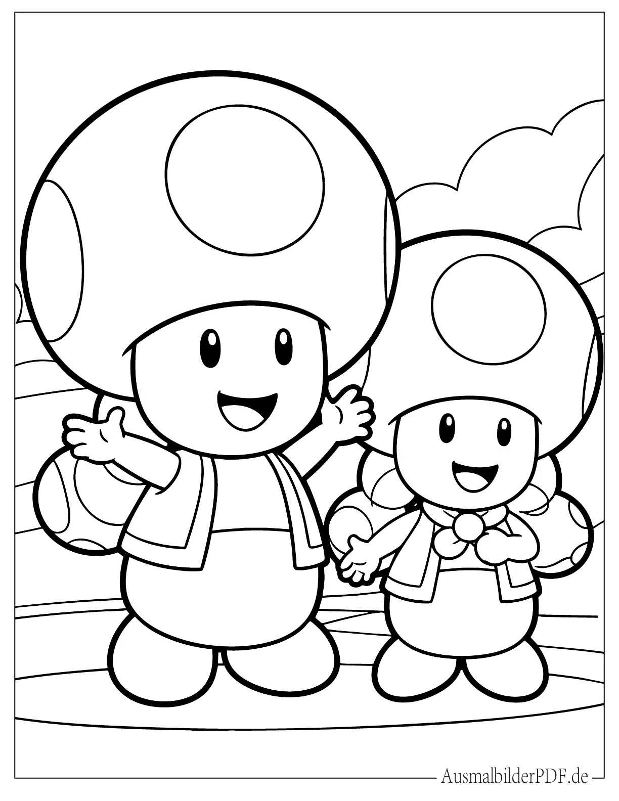 Süßer Toad und Toadette aus Mario Kart Ausmalbild für Kinder