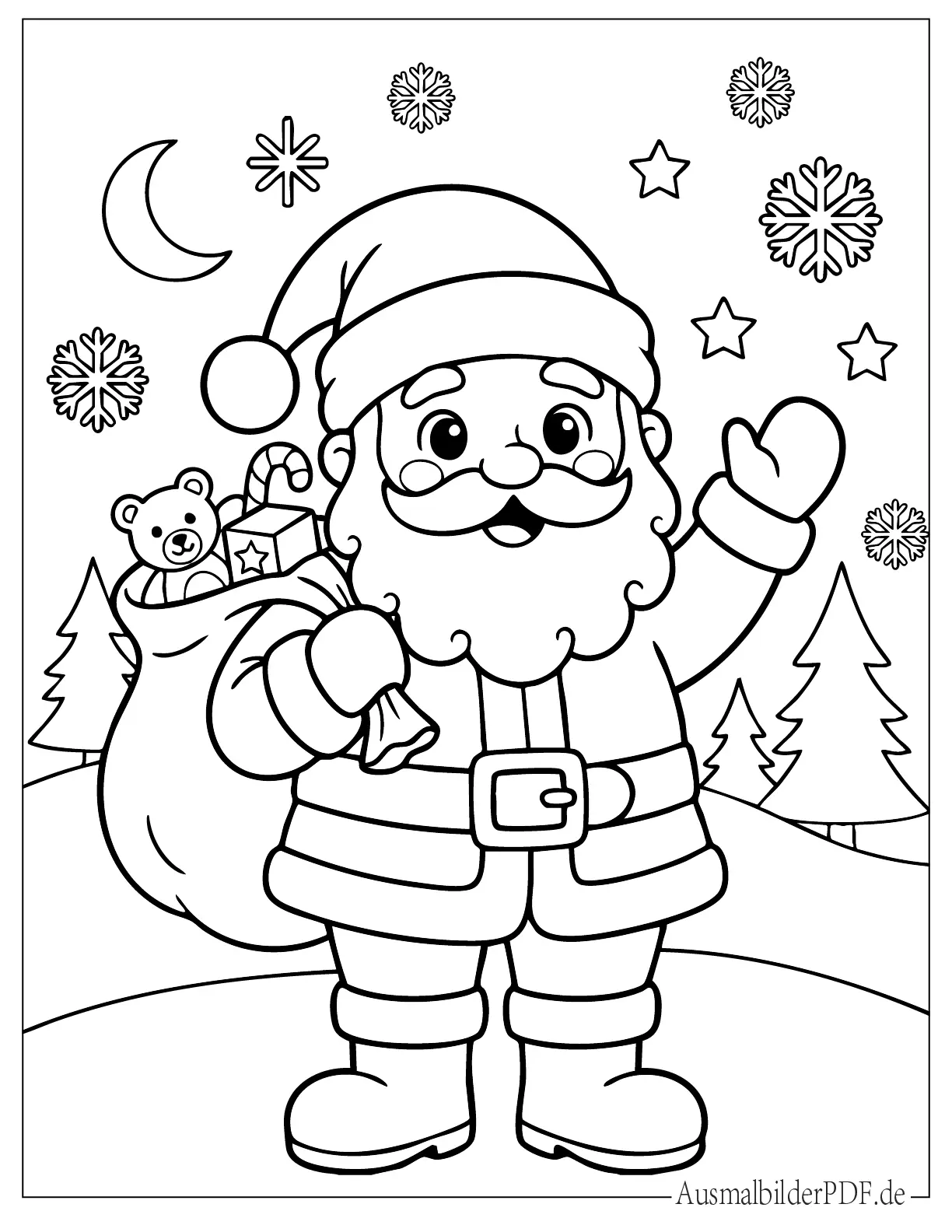 Süßer Weihnachtsmann winkt Ausmalbild für Kinder