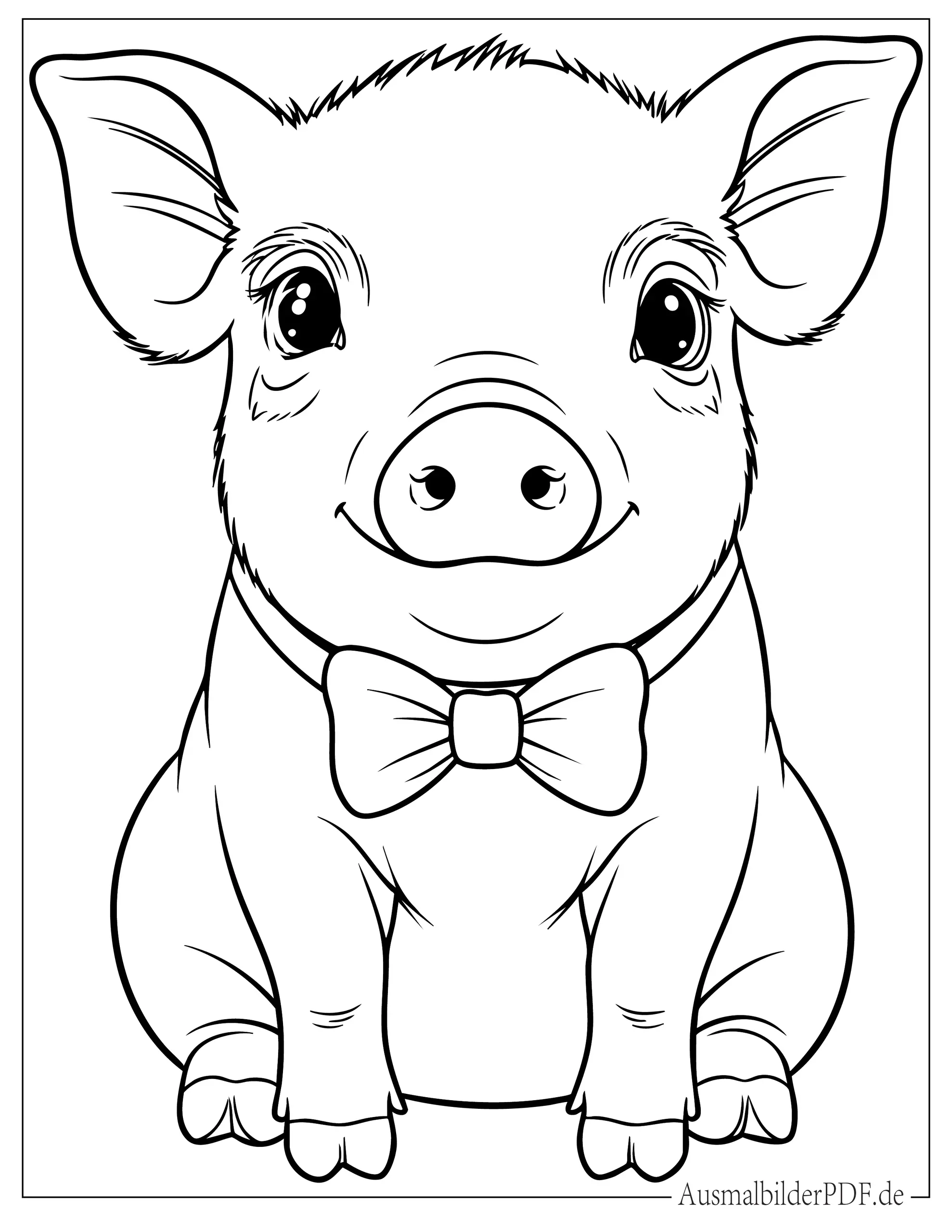 Süßes Baby Schwein sitzt Ausmalbild für Kinder