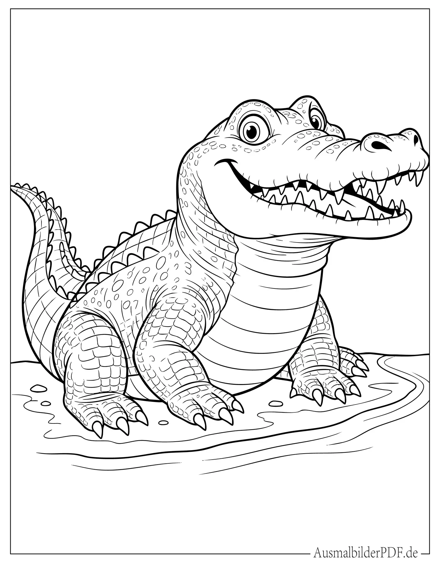 Süßes Cartoon Krokodil lächelnd Ausmalbild