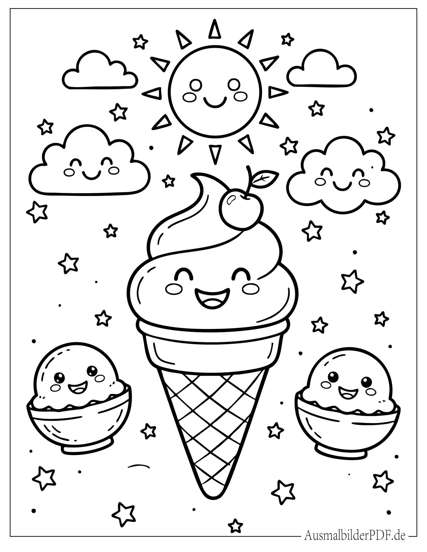 Süßes Eis Ausmalbild zum Ausdrucken
