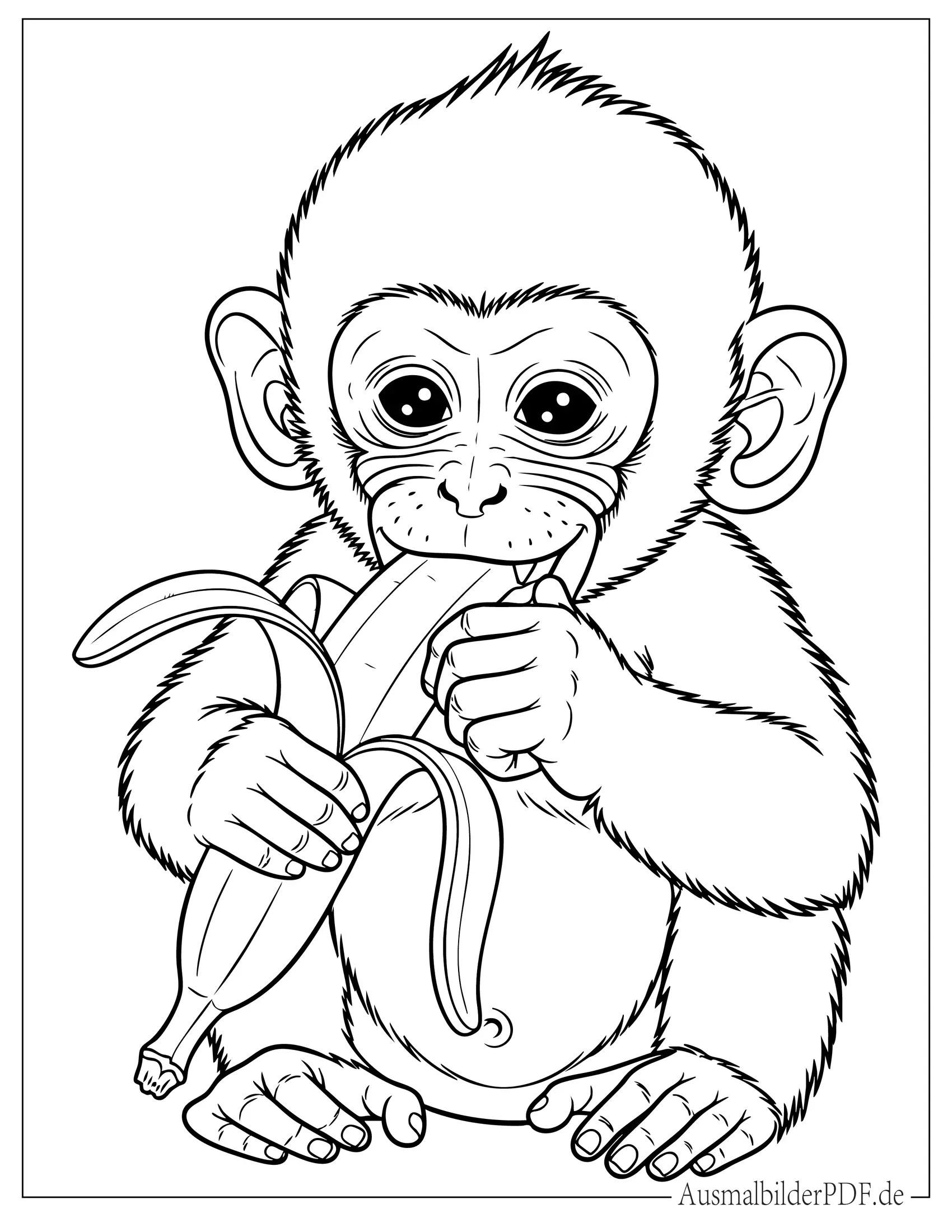 20 Affen Ausmalbilder (Kostenlos Malvorlagen zum Download) Süßes Kawaii Baby Affe isst Banane Ausmalbild für Kinder