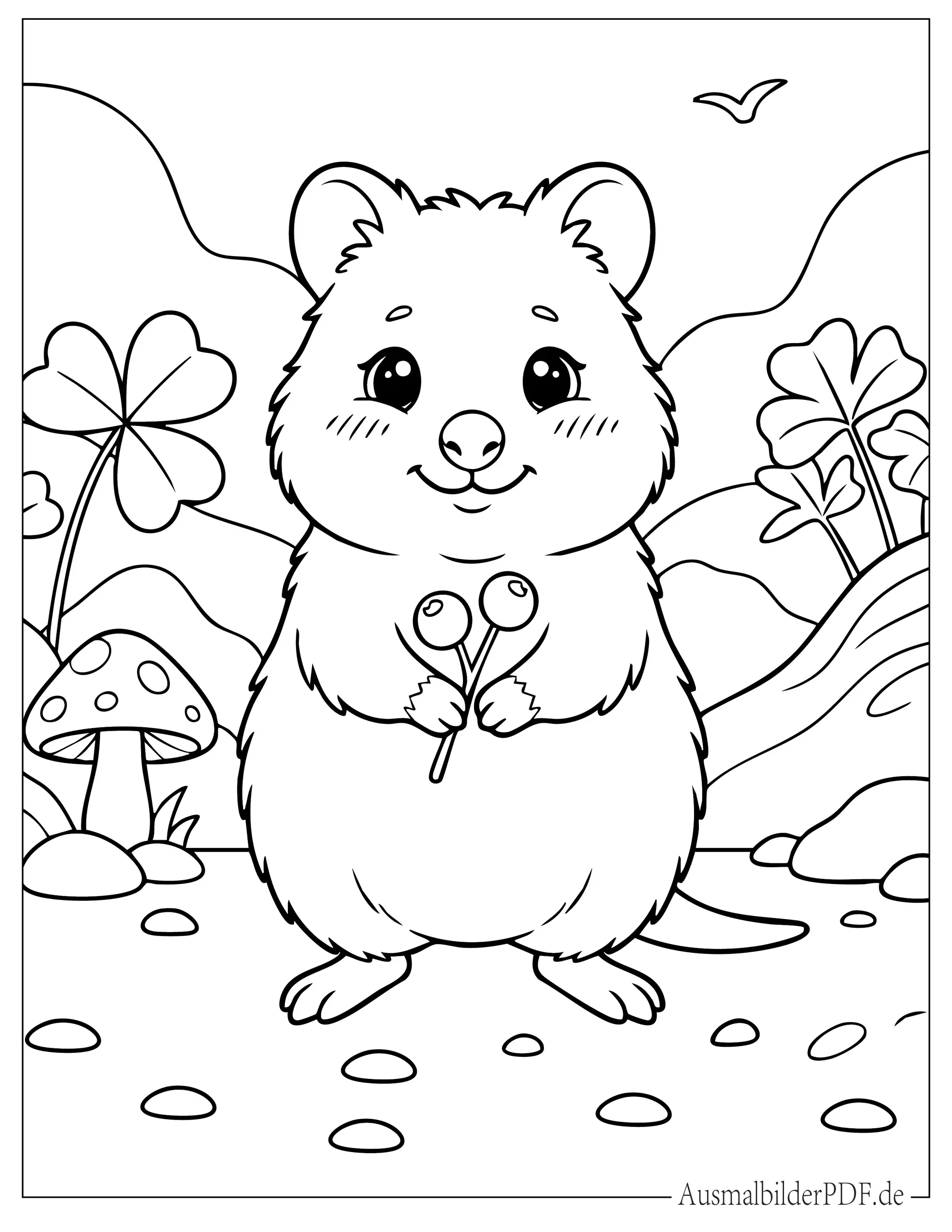 Süßes Kawaii Baby Quokka Ausmalbild zum Ausdrucken