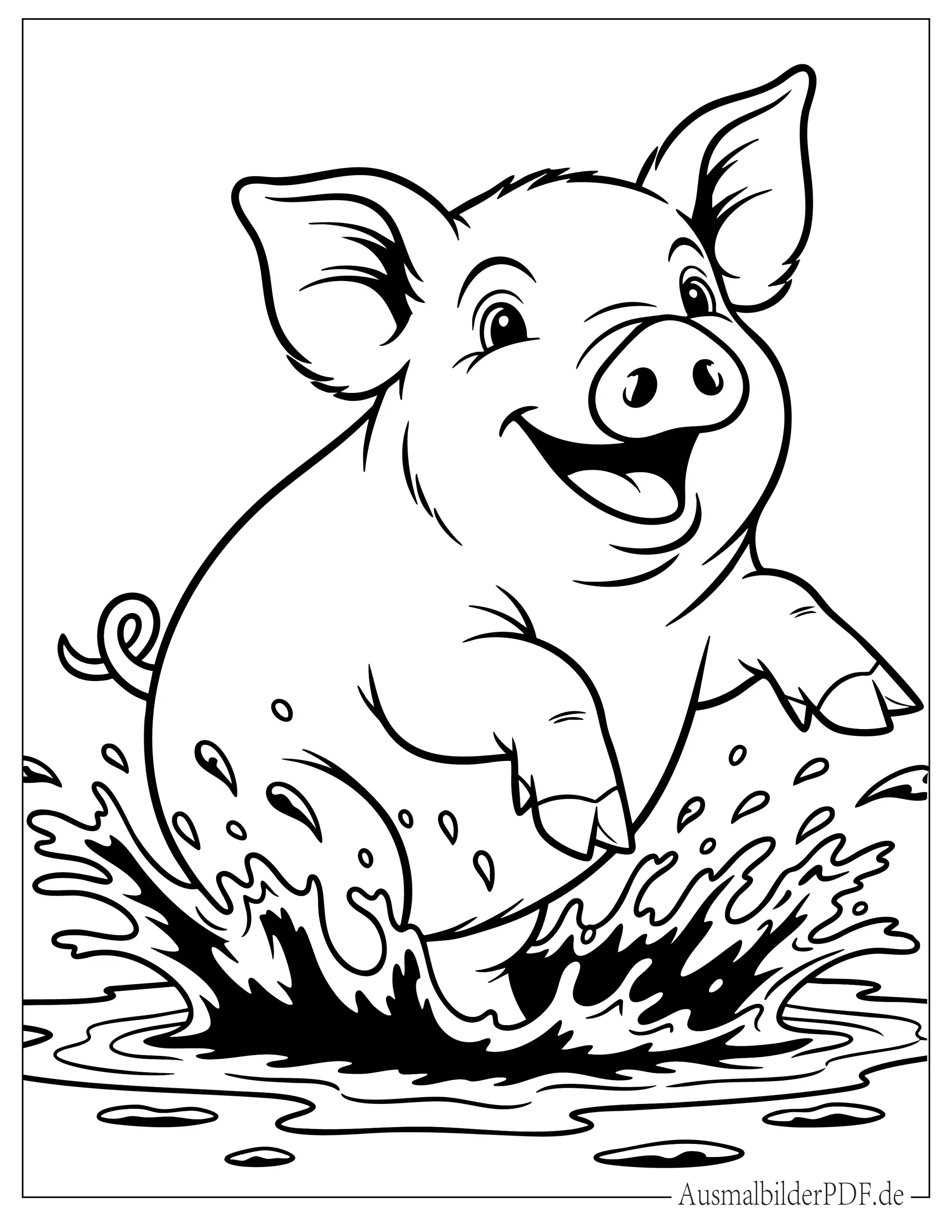 Süßes kleines Schwein spielt im Schlamm Malvorlage