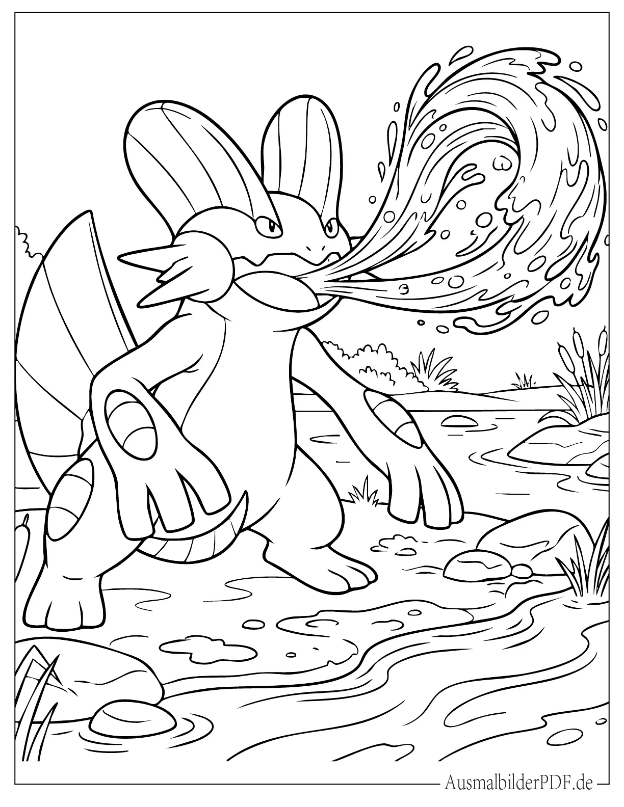 10+ Pokémon Sumpex Ausmalbilder und Malvorlagen zum Drucken Sumpex erschafft einen mächtigen Wasserstrahl Malvorlage