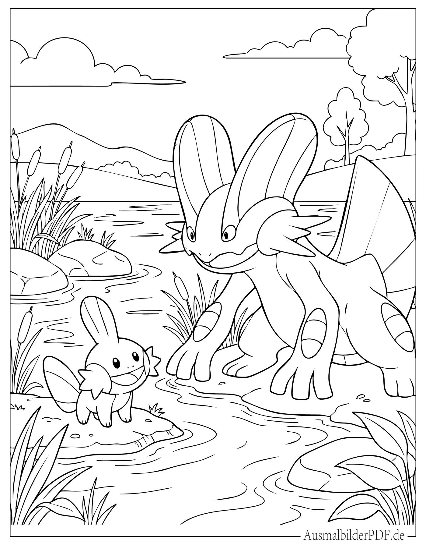 10+ Pokémon Sumpex Ausmalbilder und Malvorlagen zum Drucken Süßes Pokémon Sumpex und Hydropi zum Ausmalen