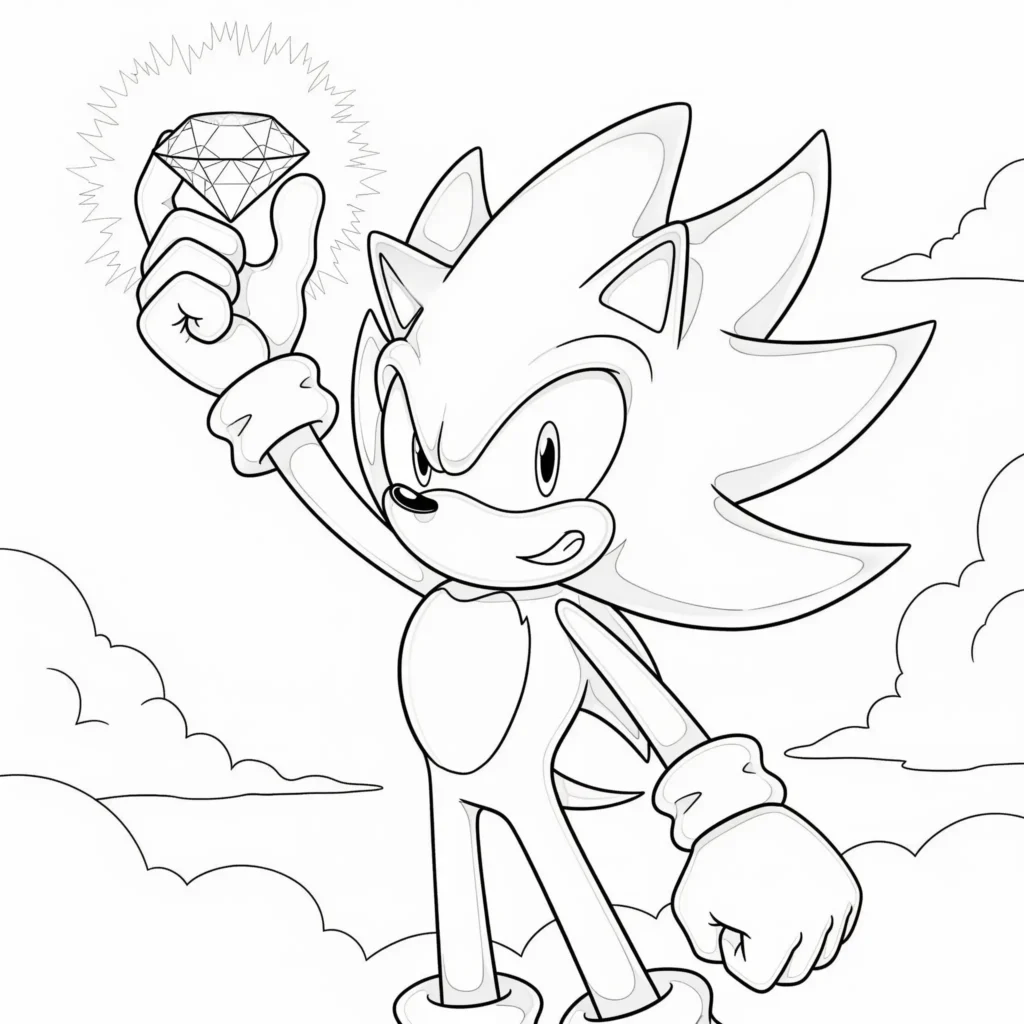 26 Sonic Ausmalbilder (Kostenlos Malvorlage zum Ausdrucken) Dieses spannende Sonic Ausmalbild zeigt Super Sonic, der einen leuchtenden Chaos Emerald in der Hand hält. Kinder können seine goldenen Stacheln und die funkelnde Energie kreativ gestalten.