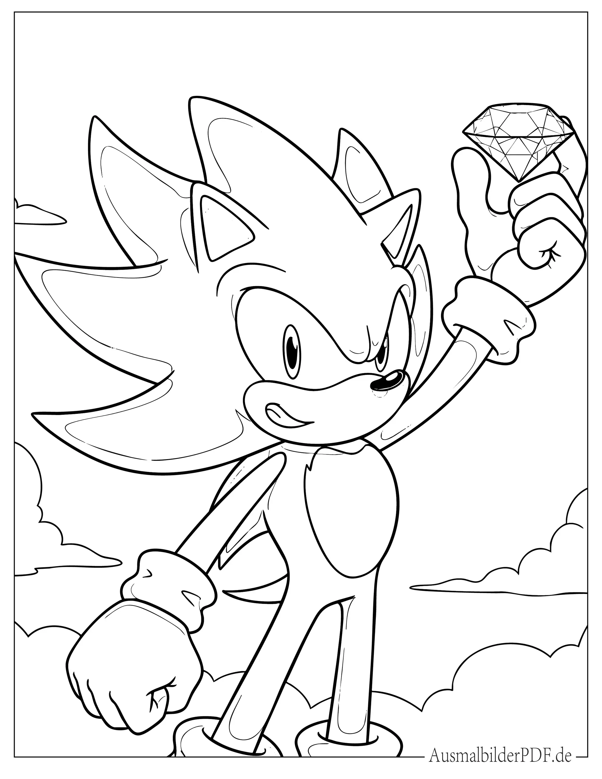 10+ Sonic Ausmalbilder (Gratis Malvorlagen zum Ausdrucken) Super Sonic hält Chaos Smaragd zum Ausmalen