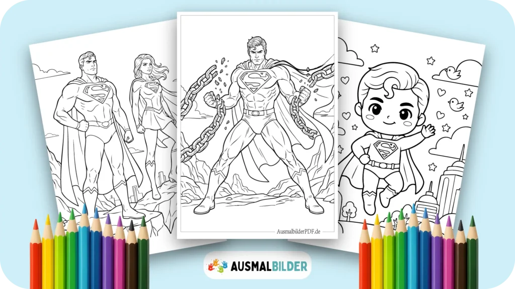 Superman Ausmalbilder kostenlose Vorlagen zum Ausdrucken für Kinder jeden Alters