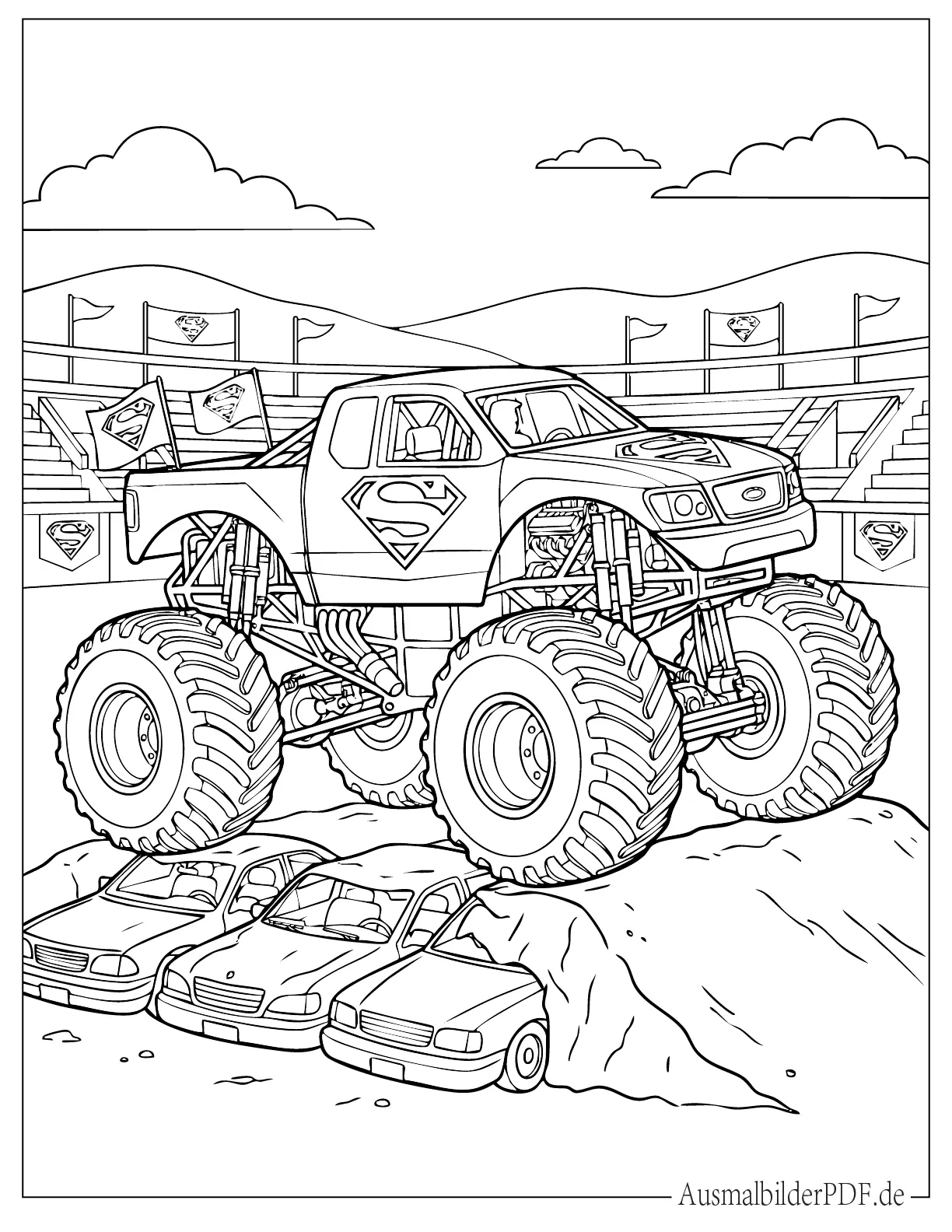 20 MonsterTruck Ausmalbilder (Gratis Vorlagen zum drucken) Superman Monstertruck zum Ausmalen