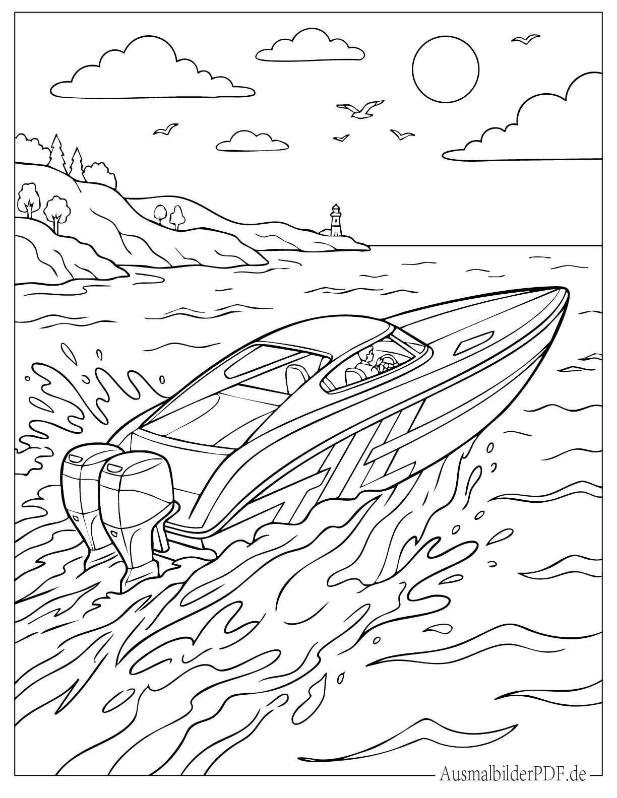 Superschnelles Schnellboot Ausmalbild zum Ausdrucken