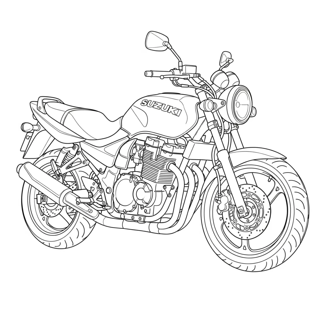10+ Motorrad Ausmalbilder (Gratis Malvorlage zum Ausdrucken) Malvorlage mit Suzuki Motorrad für Kinder als kostenlose PDF-Vorlage zum Ausdrucken und Ausmalen