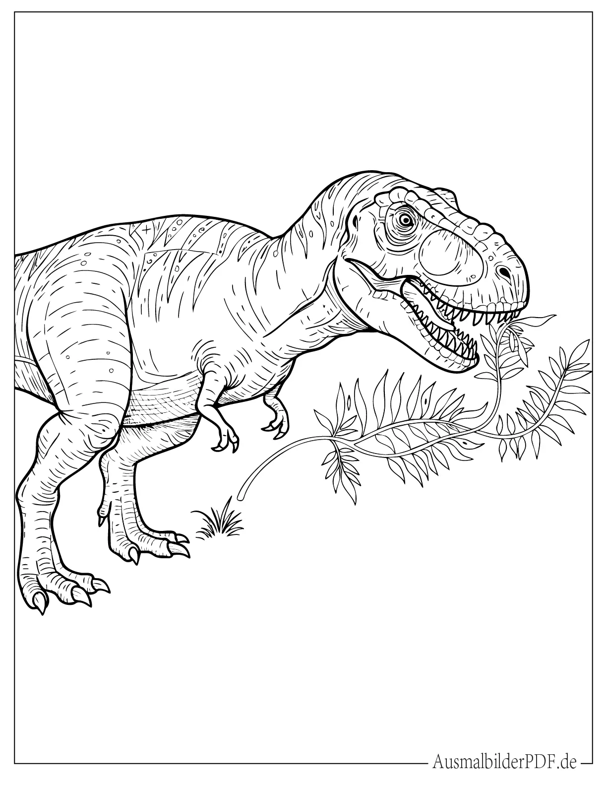Einfaches T-Rex frisst Blätter Ausmalbild für Kinder