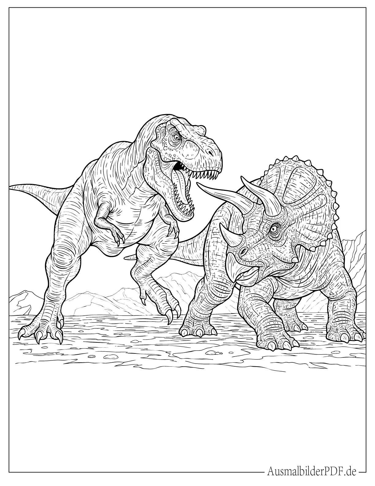 T-Rex gegen Triceratops Dinosaurier Ausmalvorlage