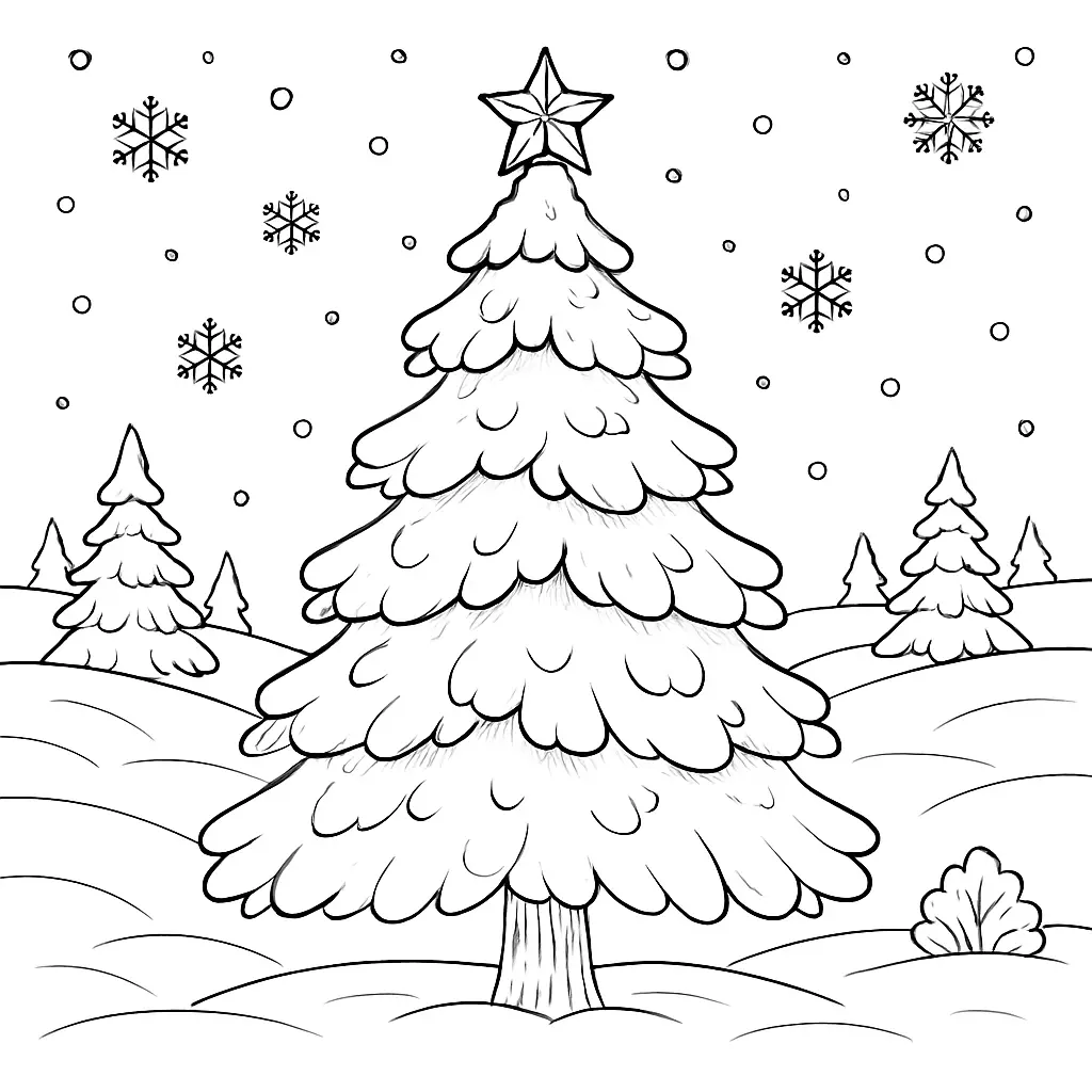 20+ Ausmalbilder Winter (Kostenlos Malvorlage zum Ausdrucken) Ausmalbild zeigt einen geschmückten Tannenbaum, der von frischem Schnee bedeckt ist. Eine ruhige Winterszene zum Ausmalen für Kinder und Erwachsene.