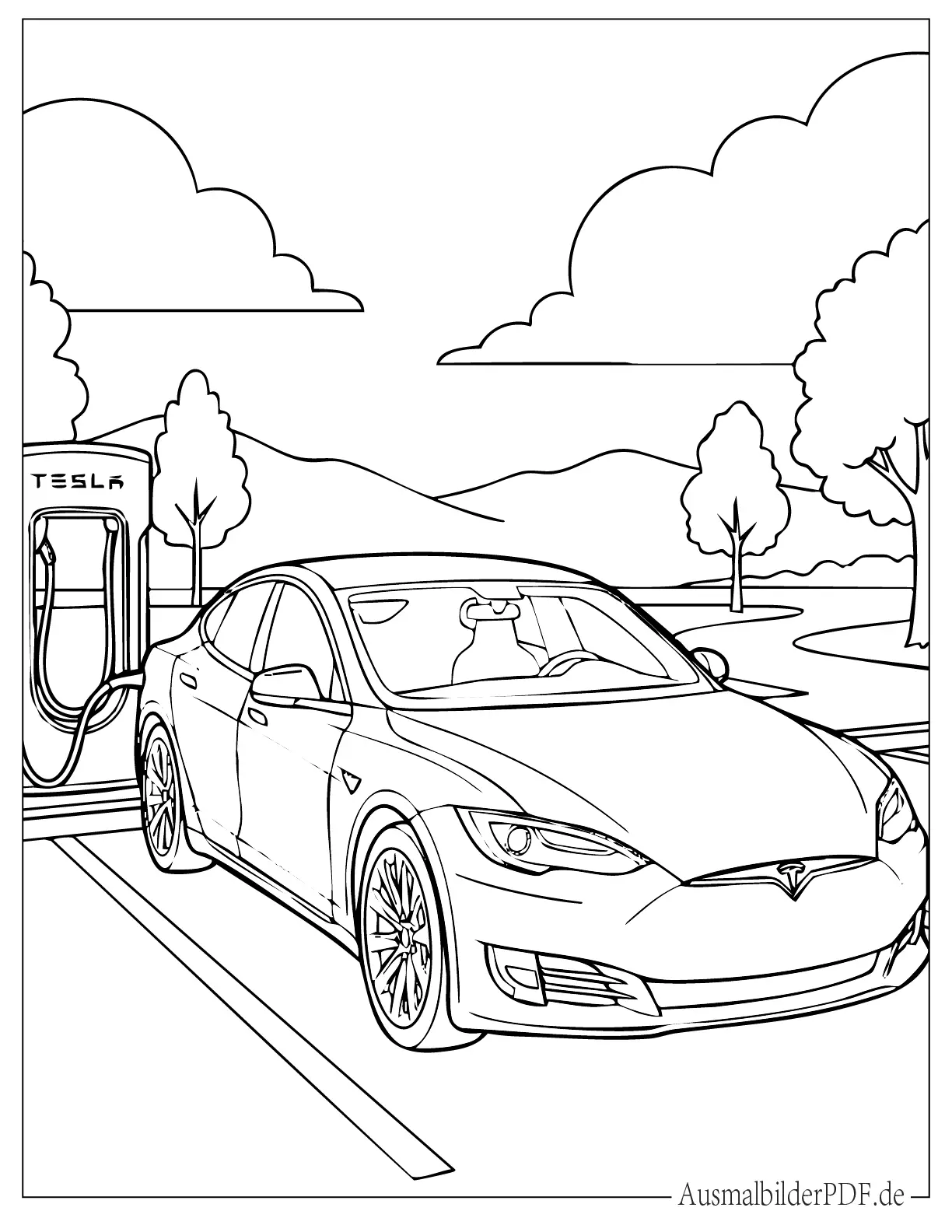 Tesla Model S wird aufgeladen Malvorlage