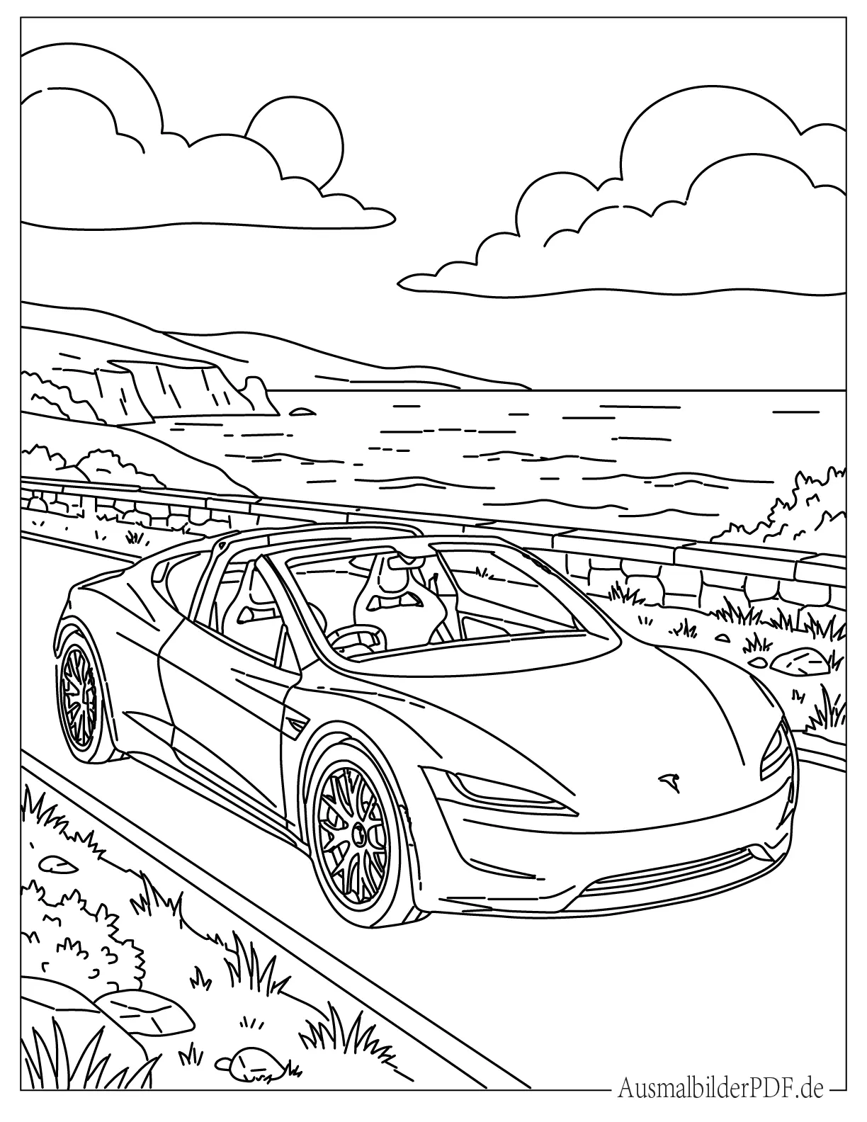 Cabrio Tesla Roadster Malvorlage