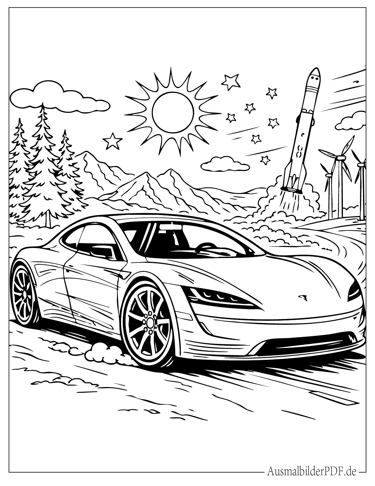 140 Auto Ausmalbilder (Gratis Malvorlagen zum Ausdrucken) Tesla Roadster Ausmalbild