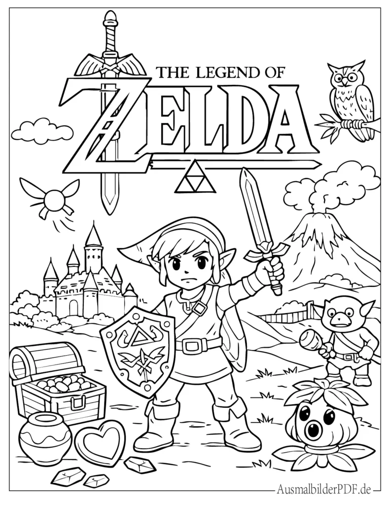 Malvorlage des Legends of Zelda, ideal für Kinder zum Ausmalen und Drucken zu Hause