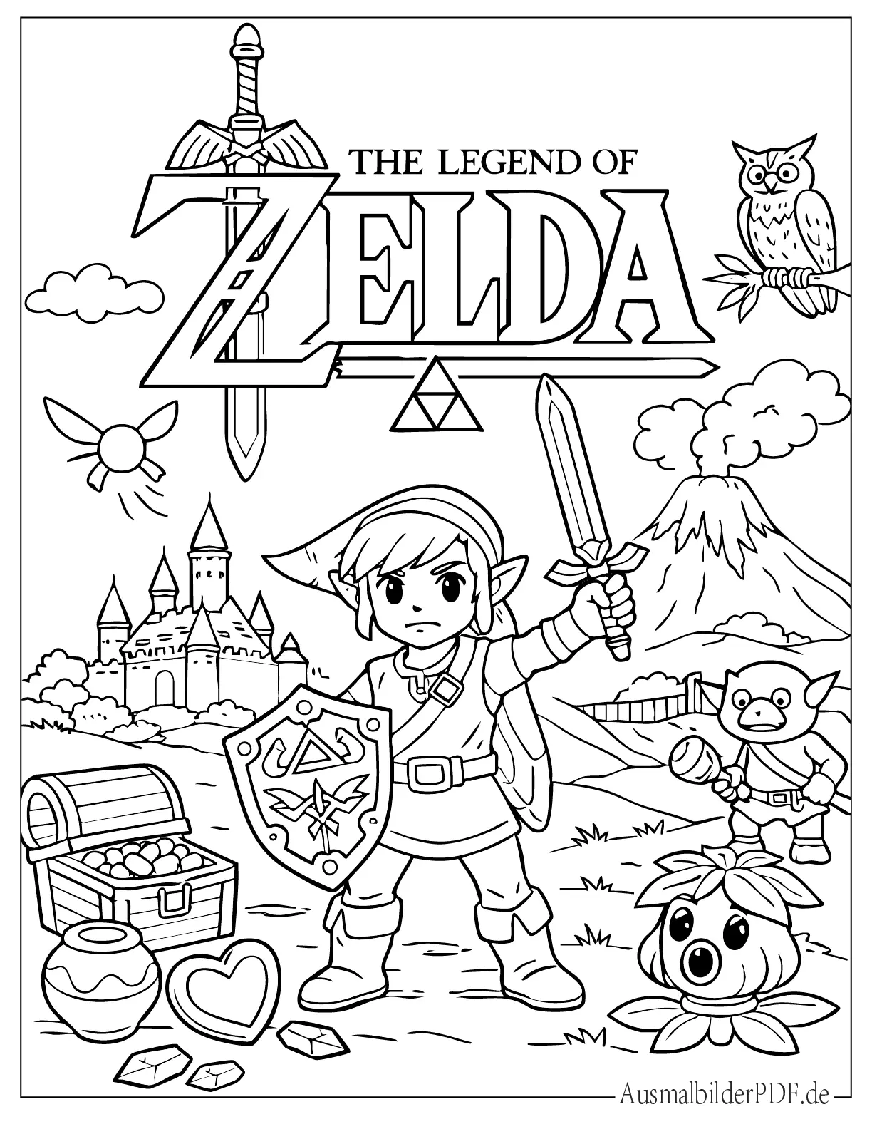 The Legend of Zelda Banner mit Logo Ausmalvorlage