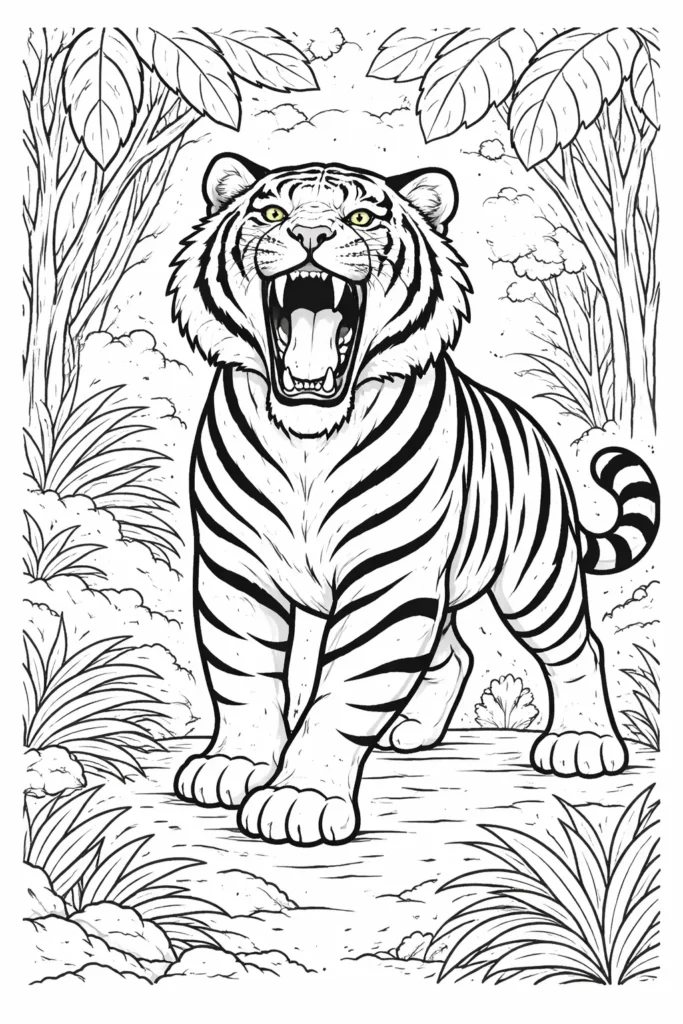 10+ Tiger Ausmalbilder (Gratis Malvorlage PDF zum drucken) Tiger Malvorlage zum Ausdrucken kostenlos zeigt einen brüllenden Tiger für Kinder und Erwachsene als Ausmalbild
