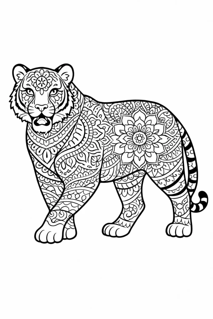 10+ Tiger Ausmalbilder (Gratis Malvorlage PDF zum drucken) Detailliertes Tiger Mandala Ausmalbild zum Ausdrucken kostenlos für Kinder und Erwachsene als kreative Malvorlage