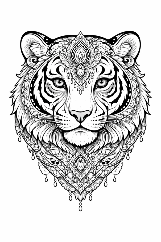 10+ Tiger Ausmalbilder (Gratis Malvorlage PDF zum drucken) Detailliertes Tigerkopf Mandala Ausmalbild zum Ausdrucken kostenlos für Kinder und Erwachsene als kreative Malvorlage