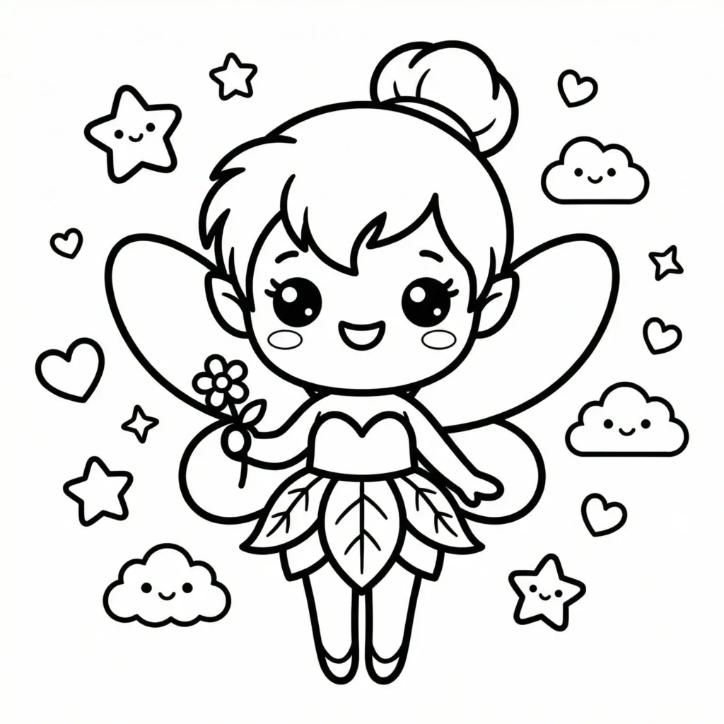 10+ Tinkerbell Ausmalbilder (Gratis Malvorlage PDF drucken) Süßer Kawaii Tinkerbell Malbild ideal für Kinder zum Ausdrucken und Ausmalen