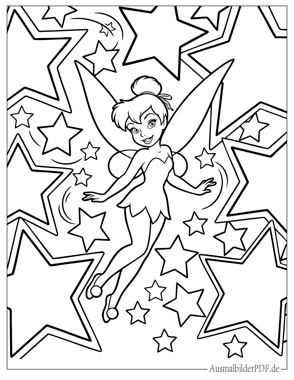 Tinkerbell mit Sternformen zum Ausmalen