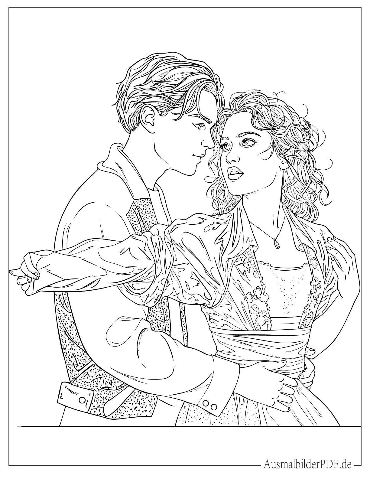 Realistische Titanic Jack und Rose Ausmalbild