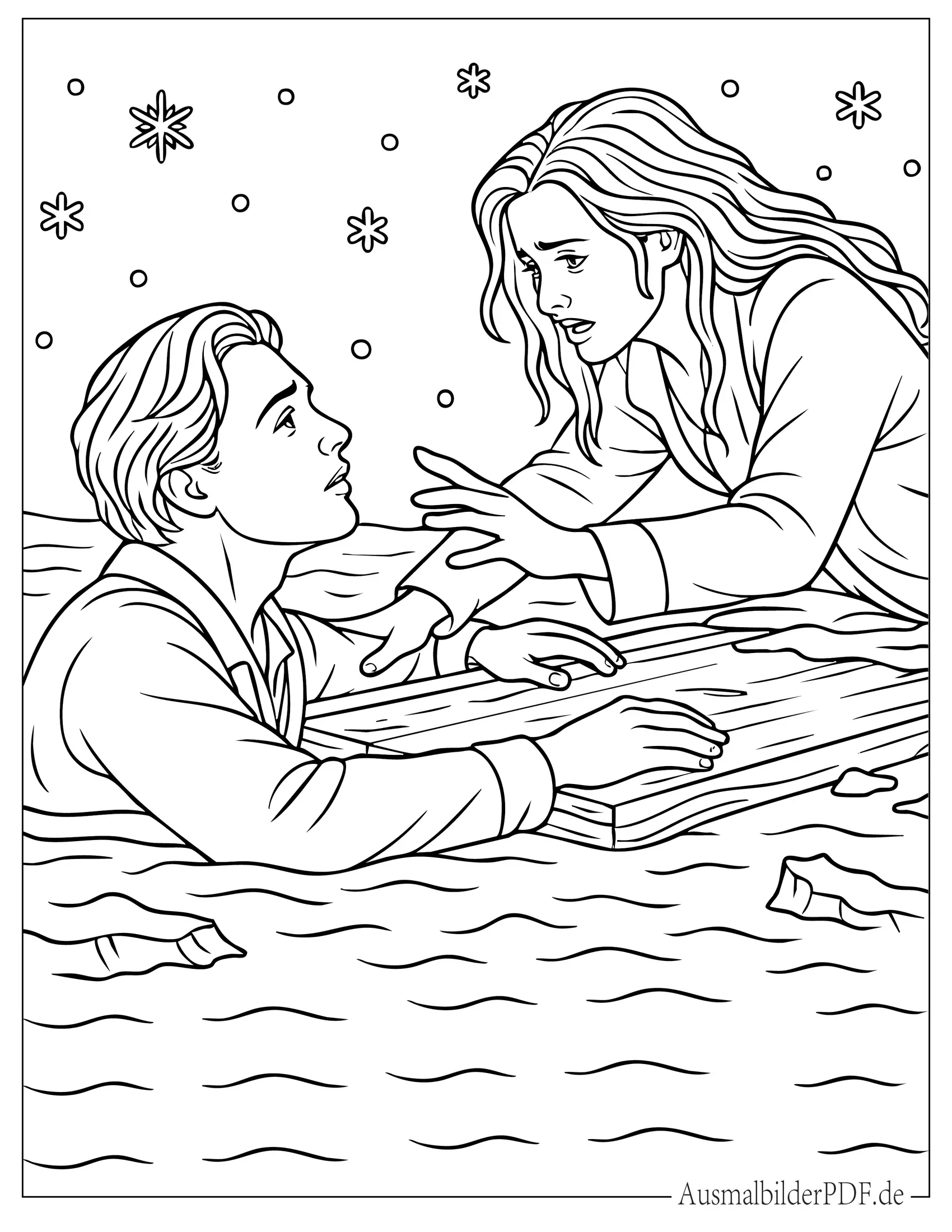 Jack sinkt, Rose greift nach ihm Titanic Szene Ausmalbild