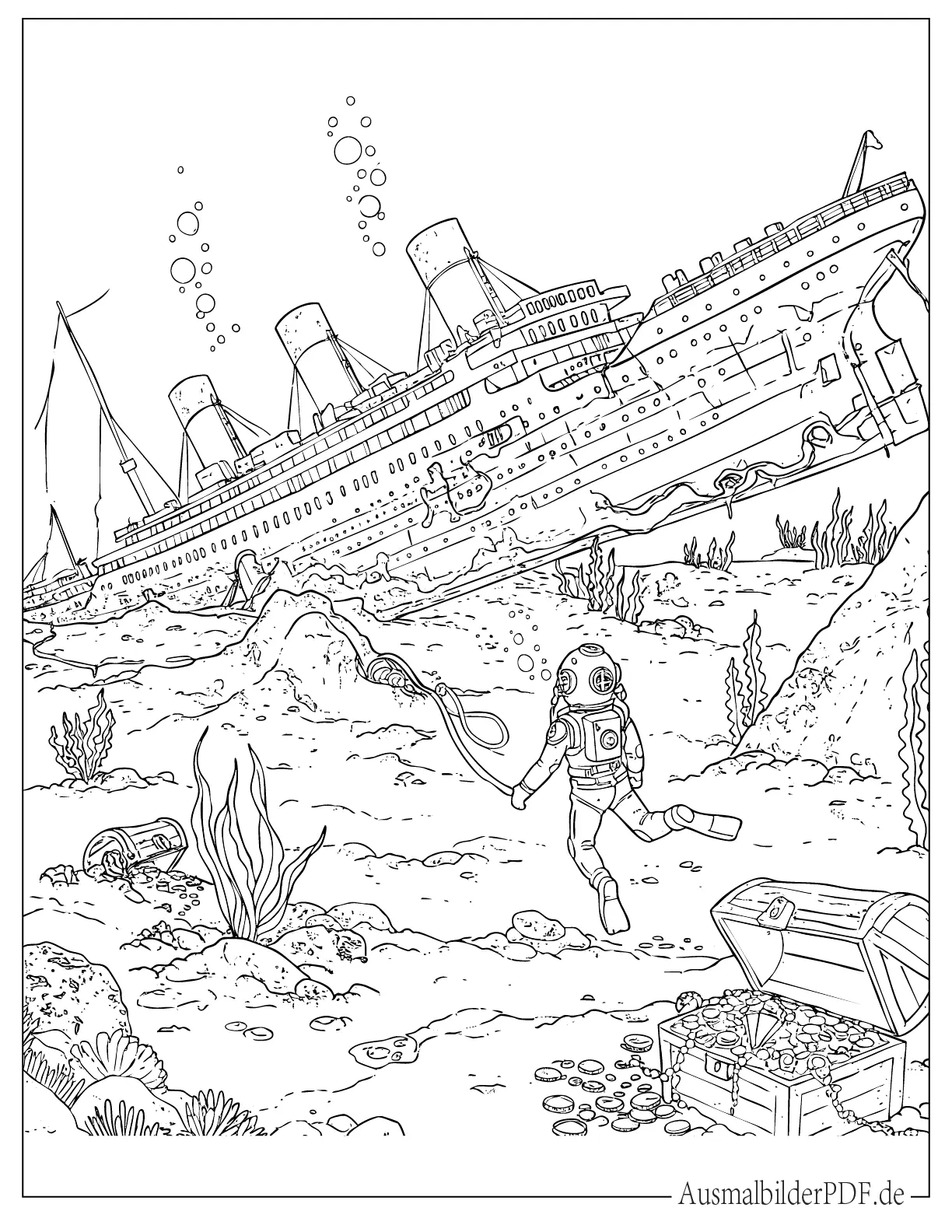 Titanic ruht auf dem Meeresboden zum Ausmalen