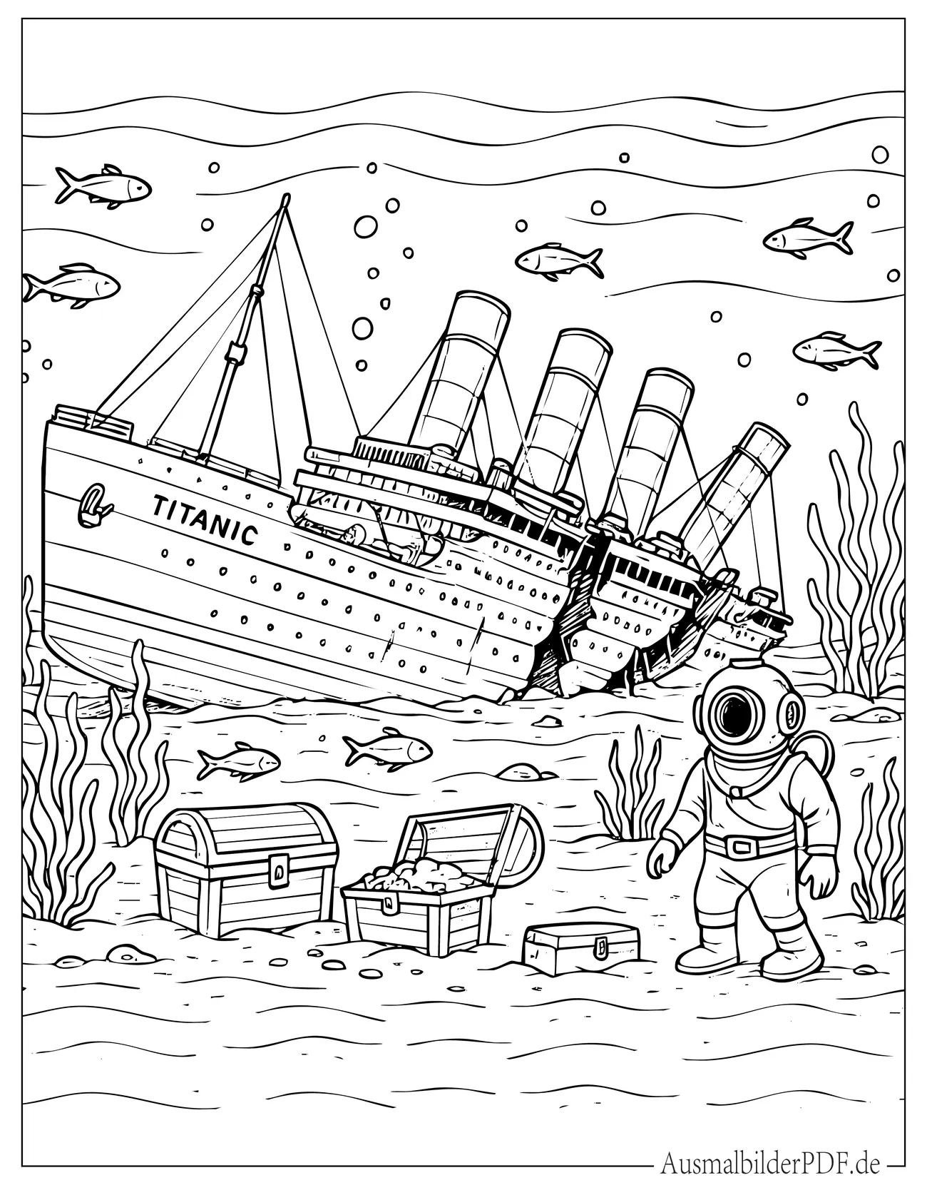 Titanic Unterwasser Wrack Ausdruckbare Malvorlage