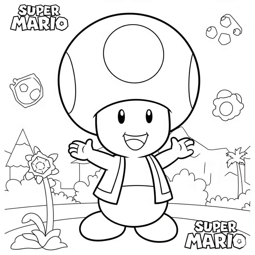 Toad Ausmalbilder (Gratis Super Mario Malvorlage drucken) Toad Ausmalbild zum Ausdrucken – einfache Malvorlage von Toad für Kinder und Erwachsene