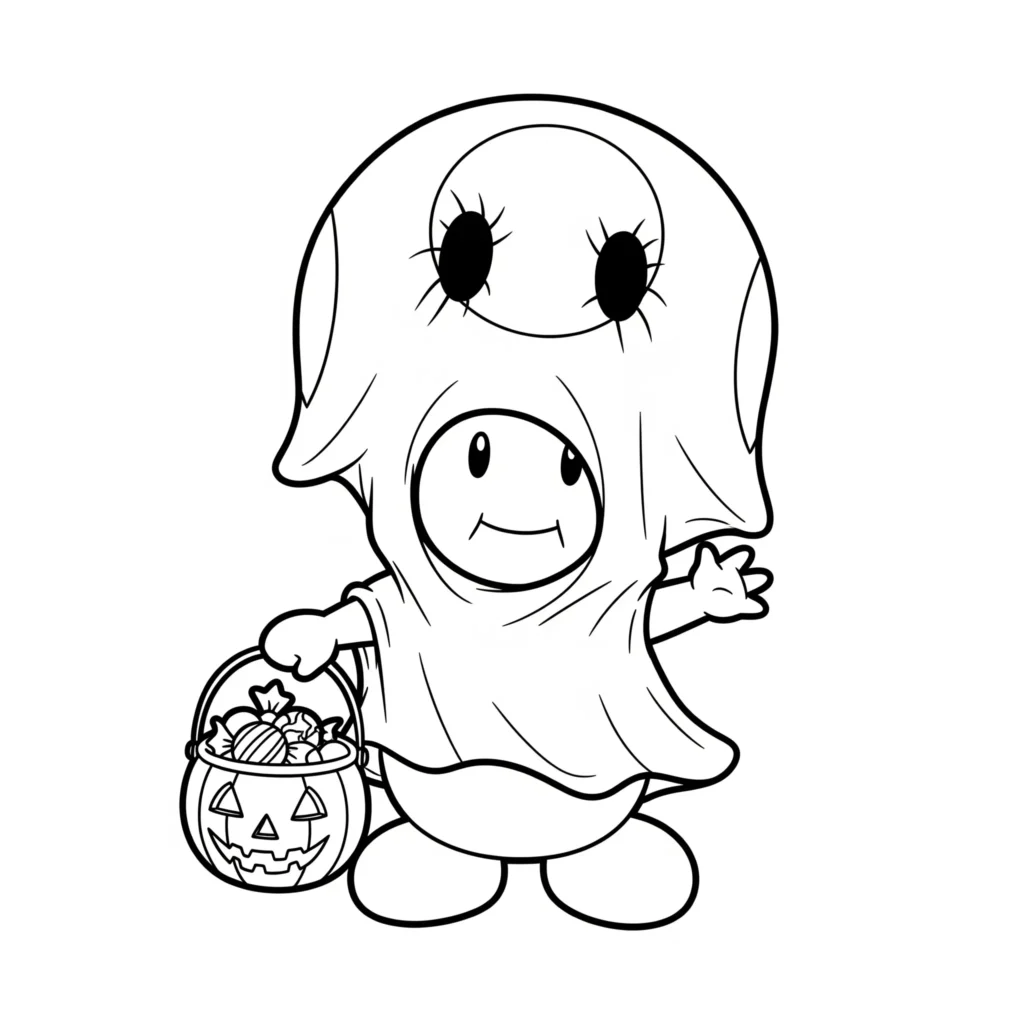 Toad Ausmalbilder (Gratis Super Mario Malvorlage drucken) Ausmalbild von Toad im Halloween Kostüm, ideal zum Ausdrucken und Ausmalen für Kinder
