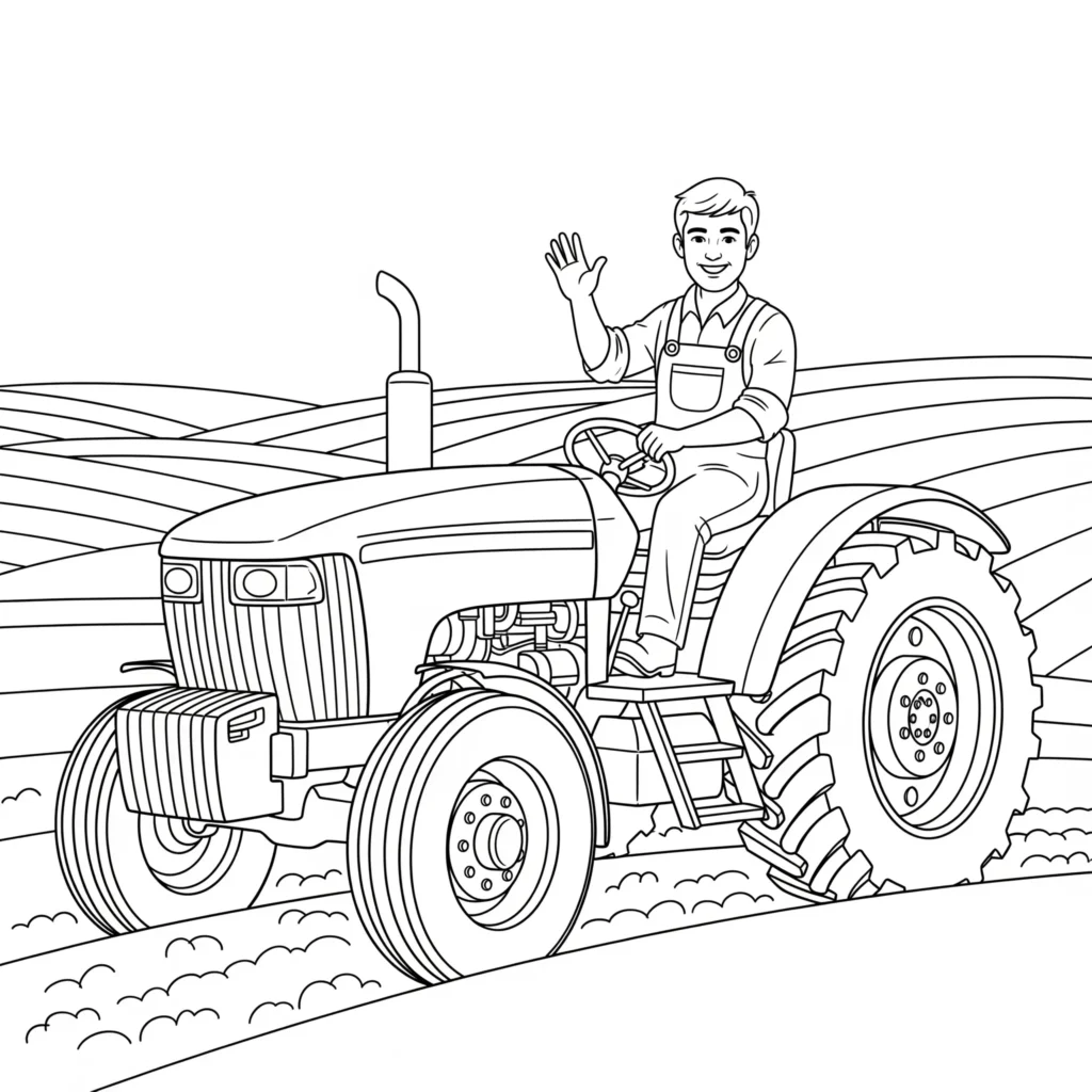Traktor Malvorlage mit Bauer auf großem Traktor zum Ausdrucken