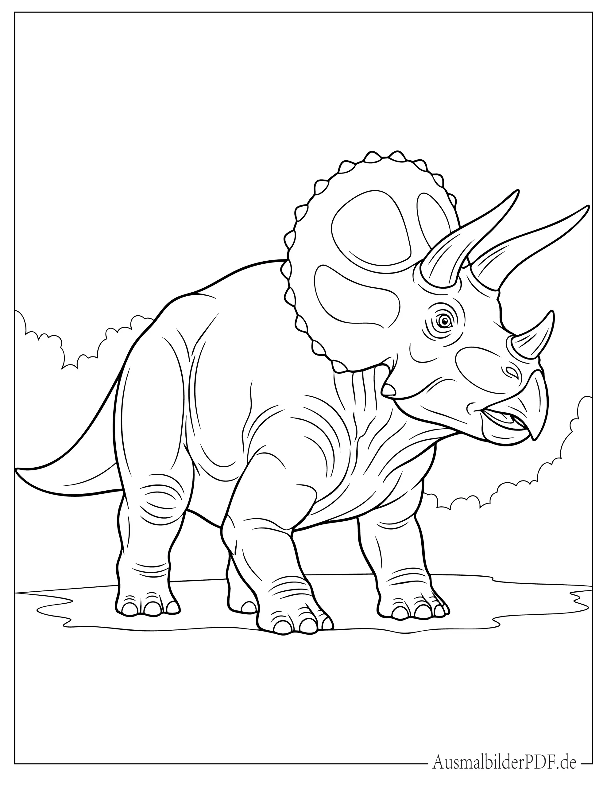 Einfacher Triceratops Dinosaurier mit grünen Hörnern Ausmalbild für Kinder