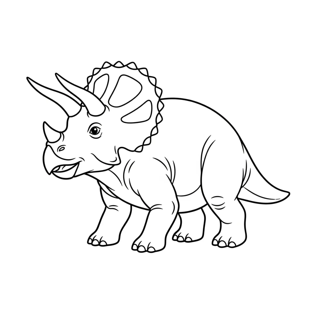 Triceratops Malvorlage als schwarz-weiße Ausmalvorlage für Kinder zum kreativen Ausdrucken und Ausmalen mit Dinosaurier-Motiv